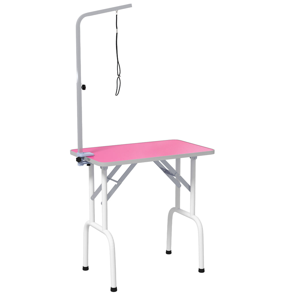 PawHut Foldable Dog Grooming Table with Adjustable Arm 81x48.5x80cm Pink