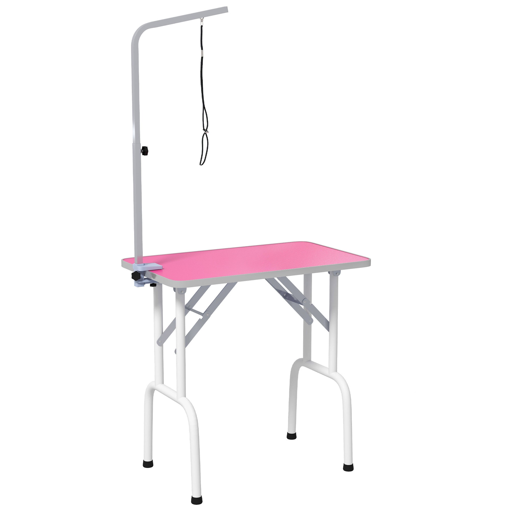 PawHut Foldable Dog Grooming Table with Adjustable Arm 81x48.5x80cm Pink