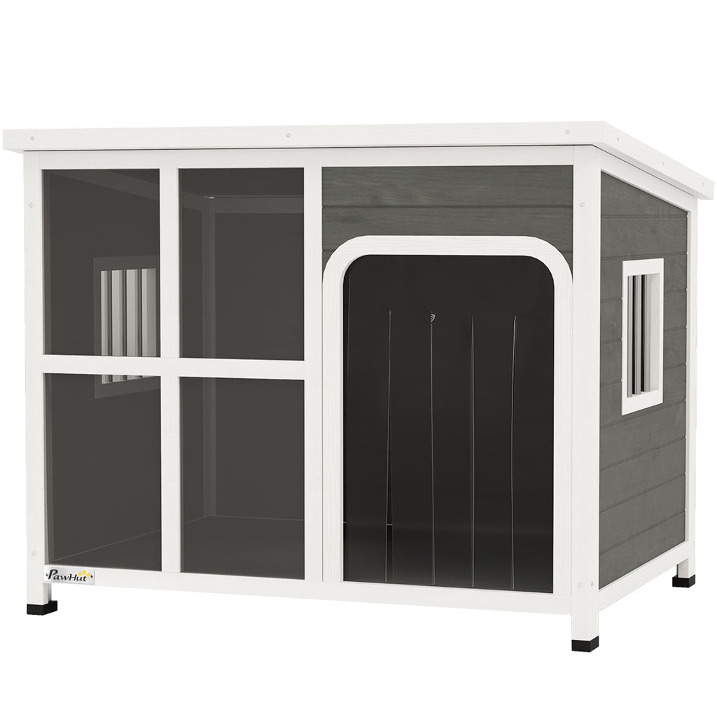 PawHut Wooden Dog House with Asphalt Openable Top 103x77x83cm Light Grey
