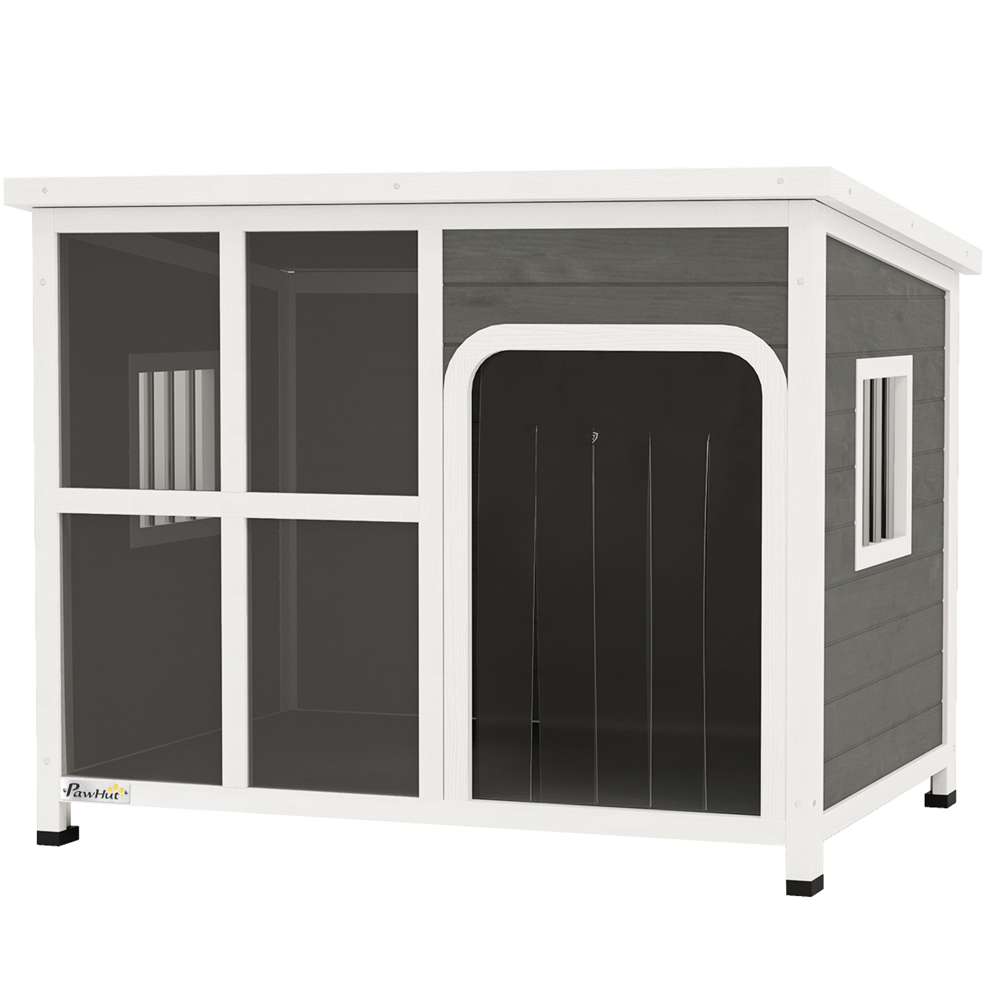 PawHut Wooden Dog House with Asphalt Openable Top 103x77x83cm Light Grey