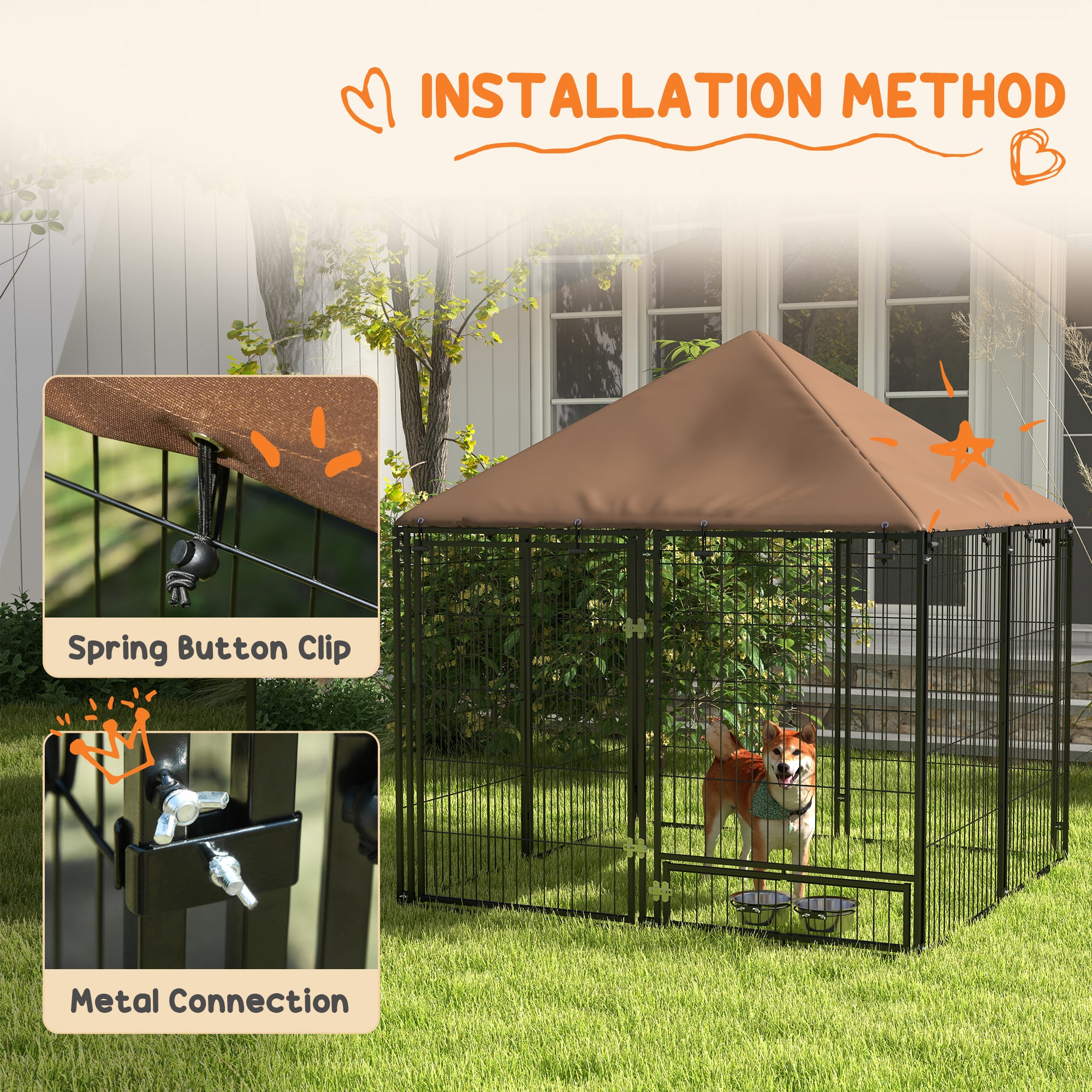PawHut Outdoor Dog Kennel Play Pen with Canopy 211x141x151cm