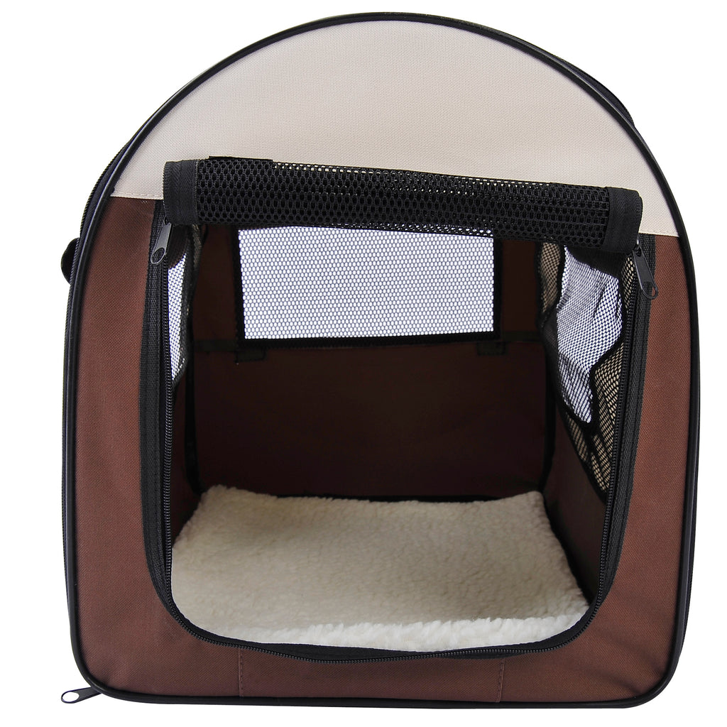 PawHut Soft Sided Pet Carrier Folding Dog Crate Travel Cage Brown
