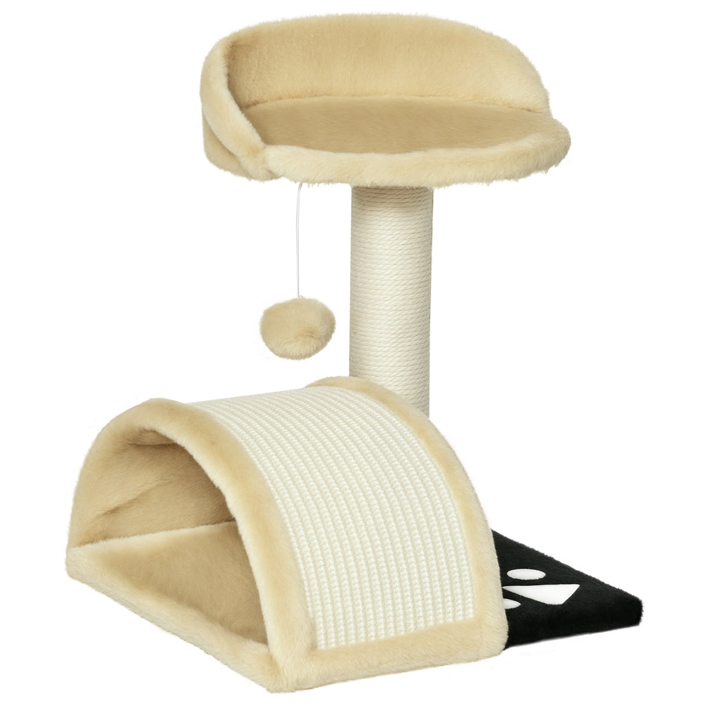 PawHut Cat Tree Scratching Post Kitten Activity Centre Climber Hanging Ball Beige