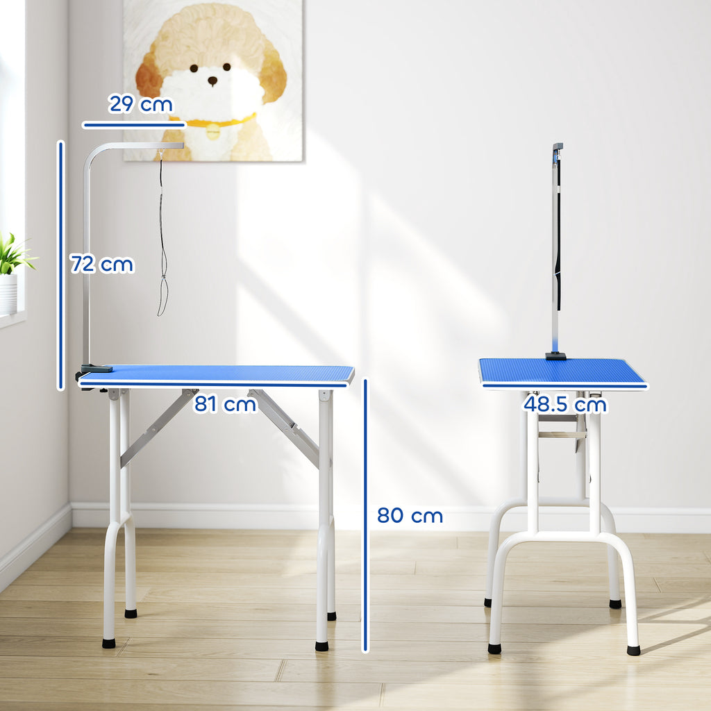 PawHut Foldable Dog Grooming Table with Adjustable Arm 81x48.5x80cm Blue