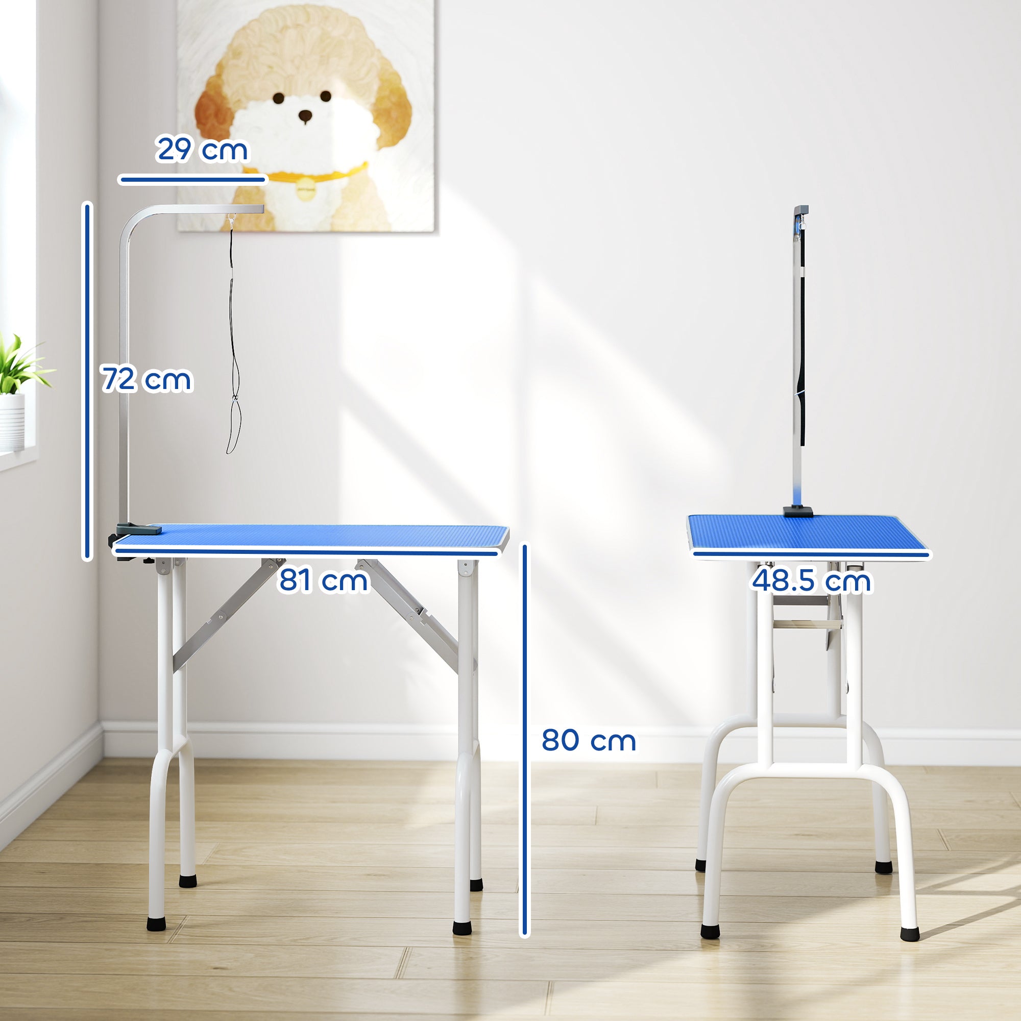 PawHut Foldable Dog Grooming Table with Adjustable Arm 81x48.5x80cm Blue