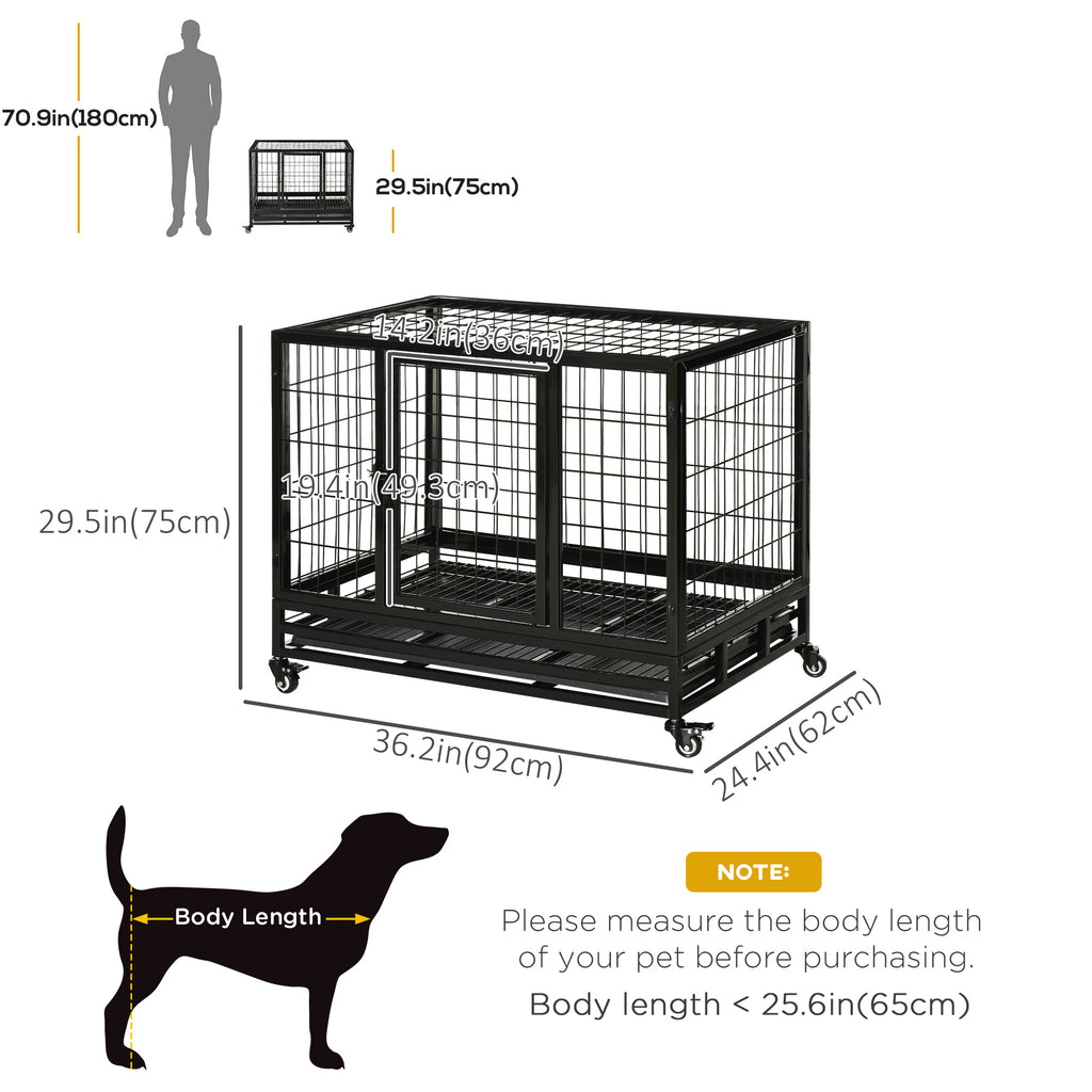 PawHut Heavy Duty Metal Dog Crate With Tray 92x62x75cm Black
