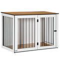 PawHut Dog Crate 1 Door Dark Walnut White 106x60x76cm