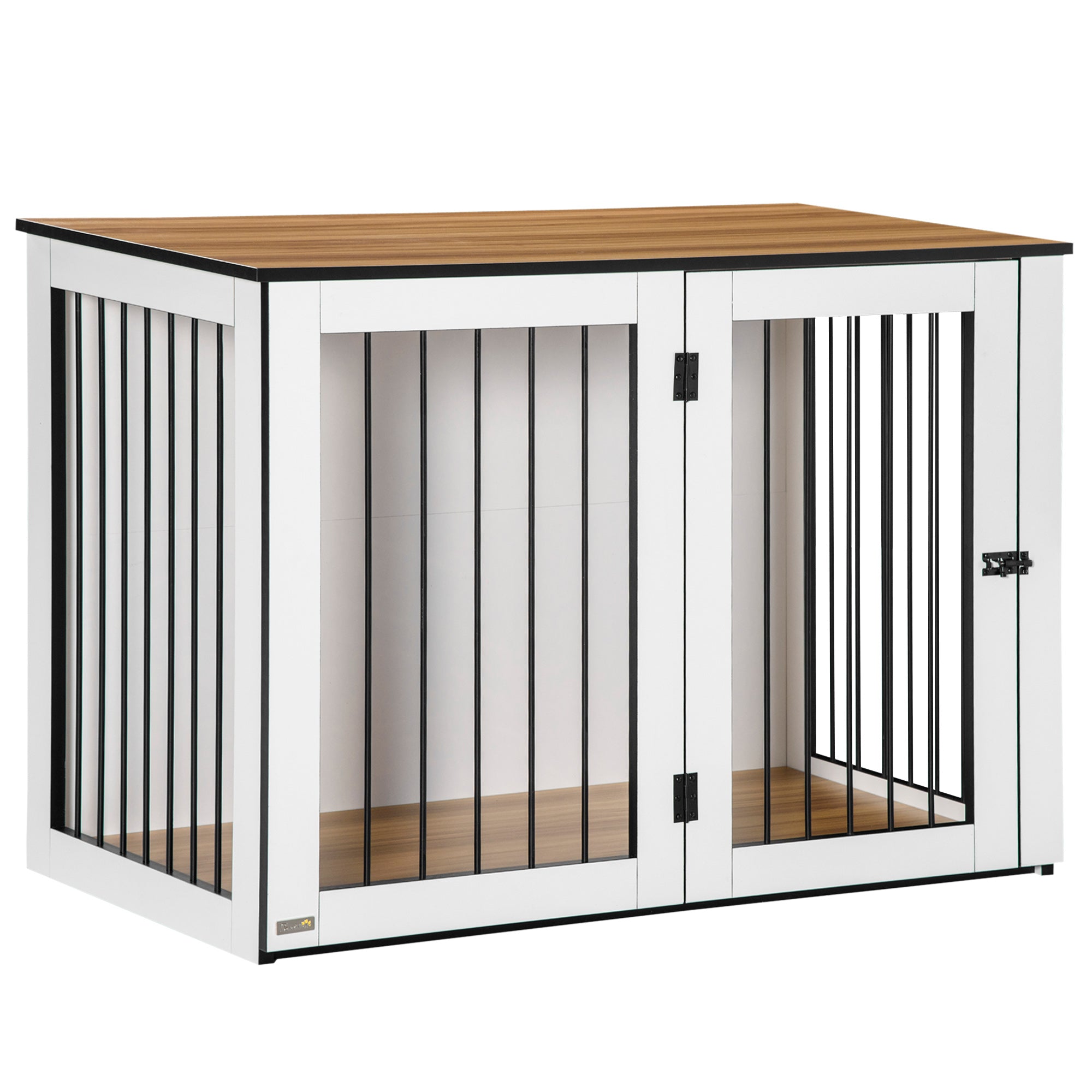 PawHut Dog Crate 1 Door Dark Walnut White 106x60x76cm