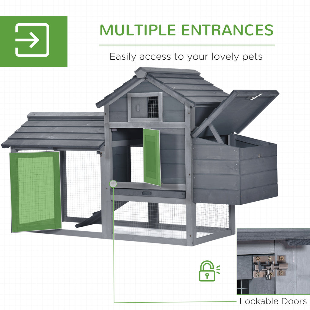 PawHut Small Chicken Coop with Run Hen House Poultry Nesting Box Grey