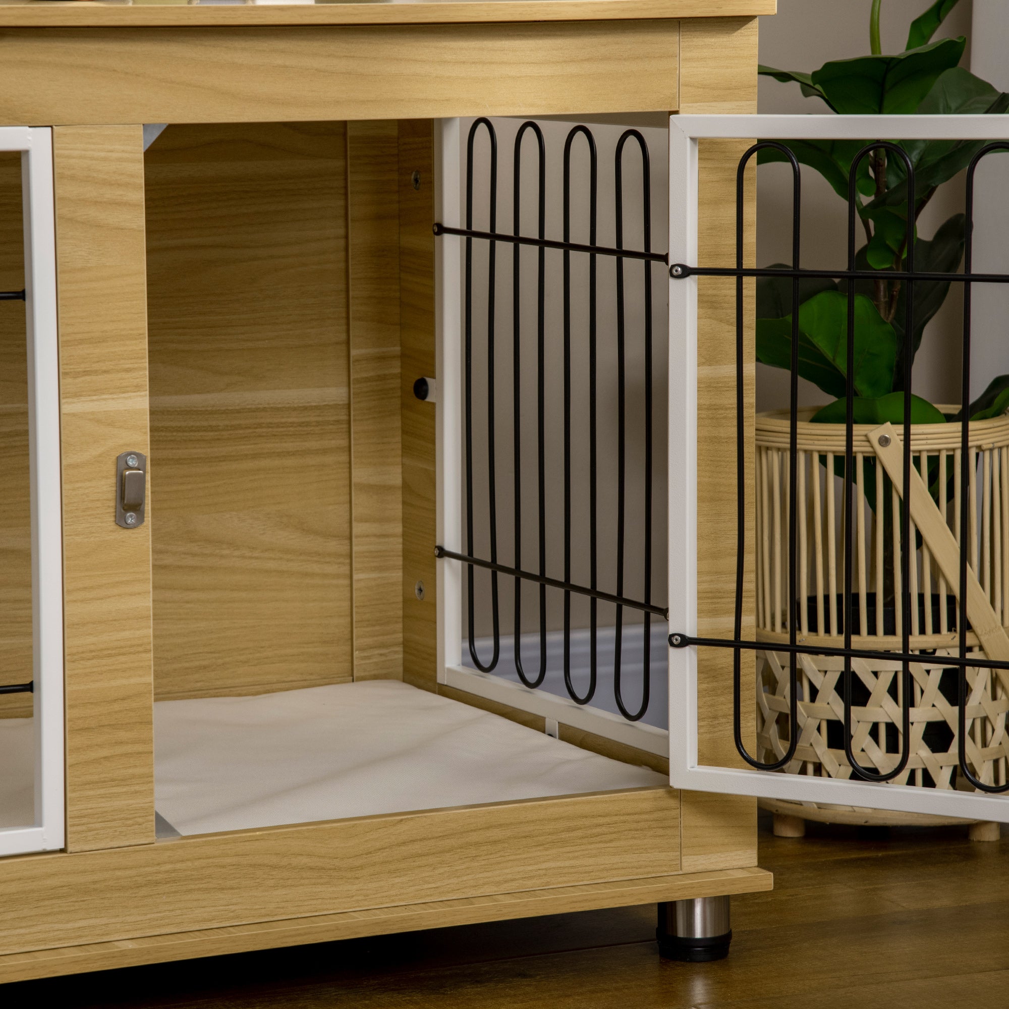 PawHut Dog Cage with Washable Cushion 90x58x65cm Natural Black White