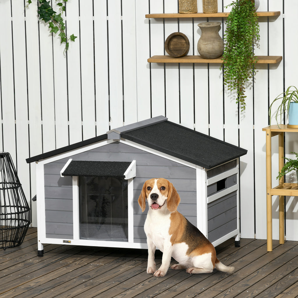 PawHut Wooden Dog Kennel For Medium Dogs 72Hx109Lx79Wcm Grey