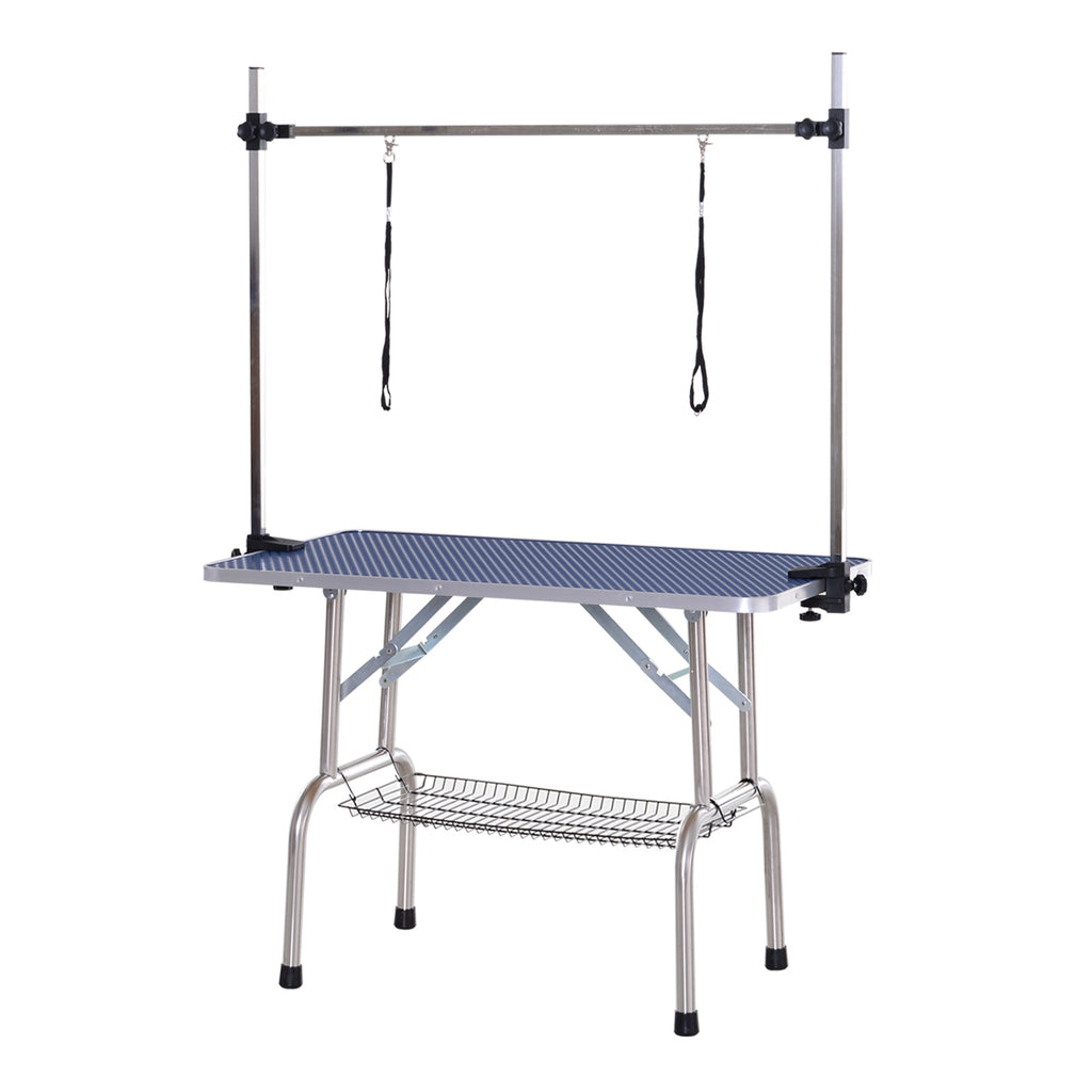 PawHut Foldable Dog Grooming Table with Adjustable Arm 107x60x170cm Blue