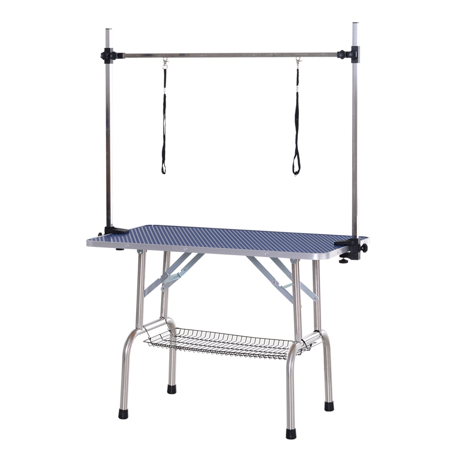 PawHut Foldable Dog Grooming Table with Adjustable Arm 107x60x170cm Blue
