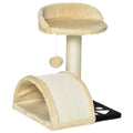 PawHut Cat Tree Scratching Post Kitten Activity Centre Climber Hanging Ball Beige