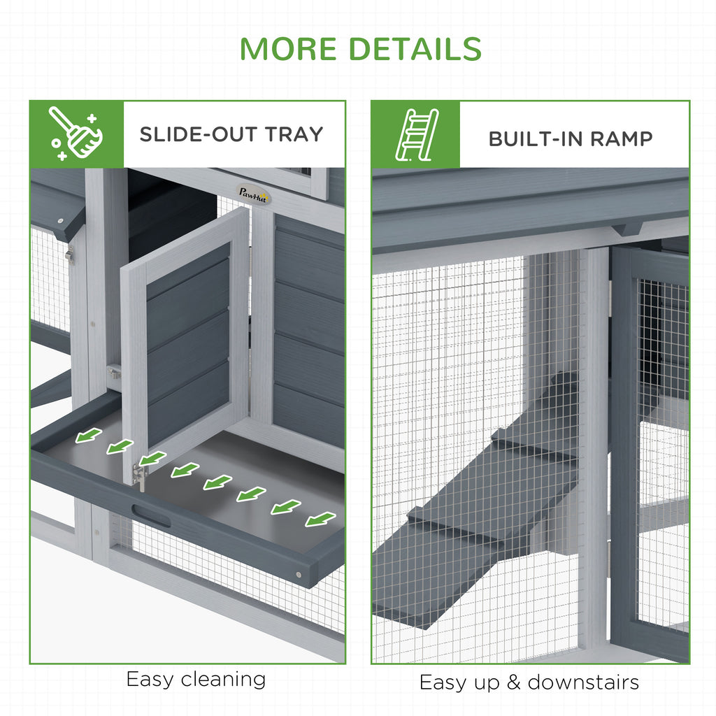 PawHut Small Chicken Coop with Run Hen House Poultry Nesting Box Grey
