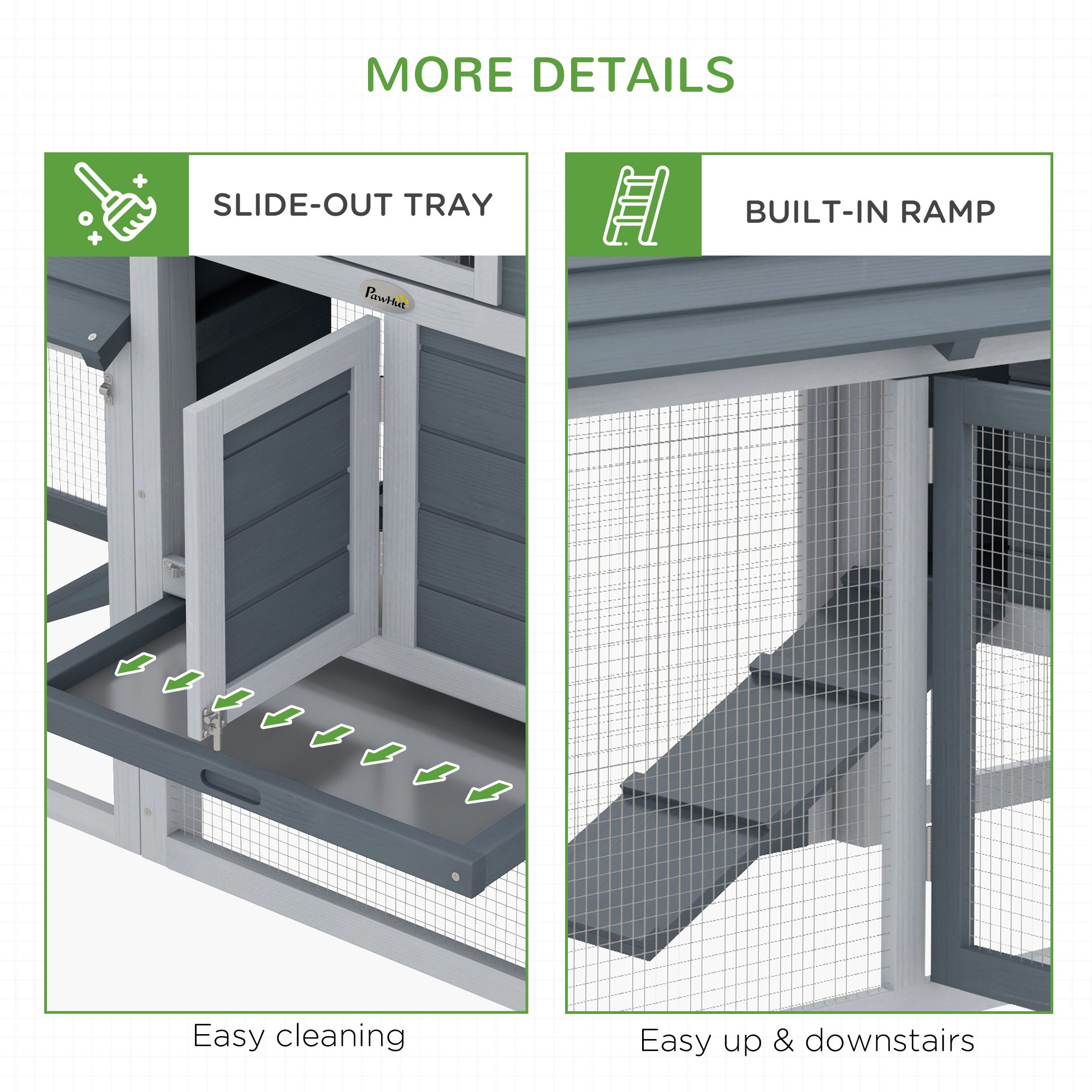 PawHut Small Chicken Coop with Run Hen House Poultry Nesting Box Grey