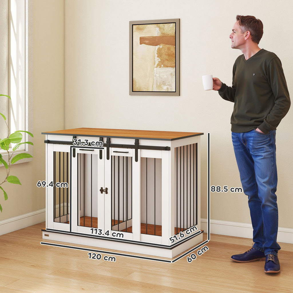 PawHut Dog Crate Furniture Double Door with Divider 120x60x88.5cm Oak