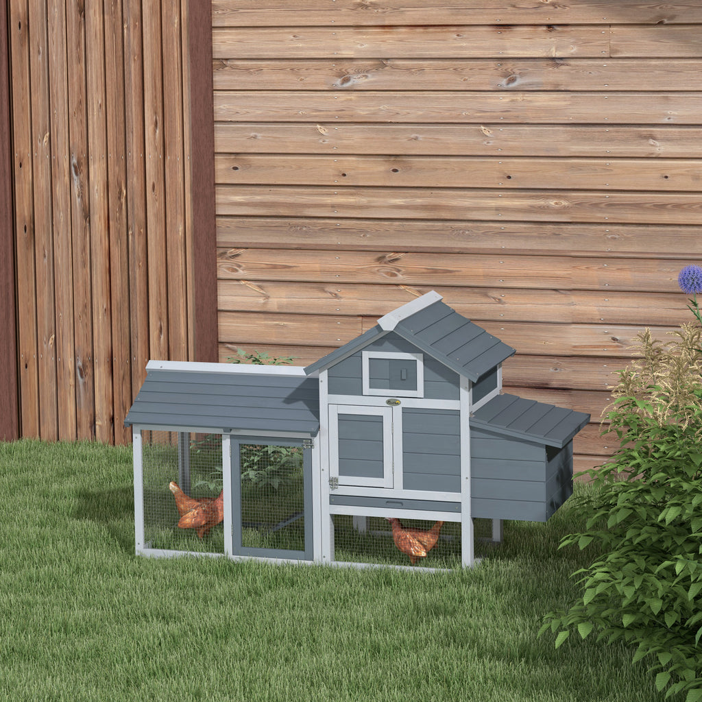 PawHut Small Chicken Coop with Run Hen House Poultry Nesting Box Grey