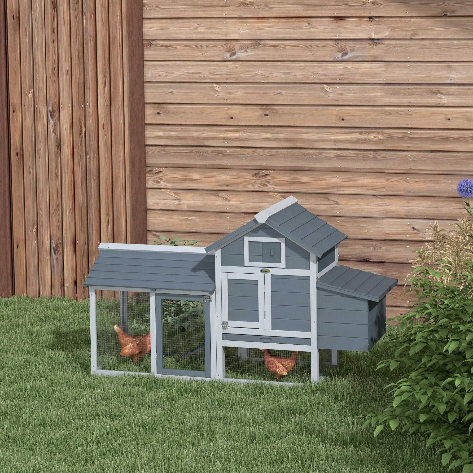 PawHut Small Chicken Coop with Run Hen House Poultry Nesting Box Grey