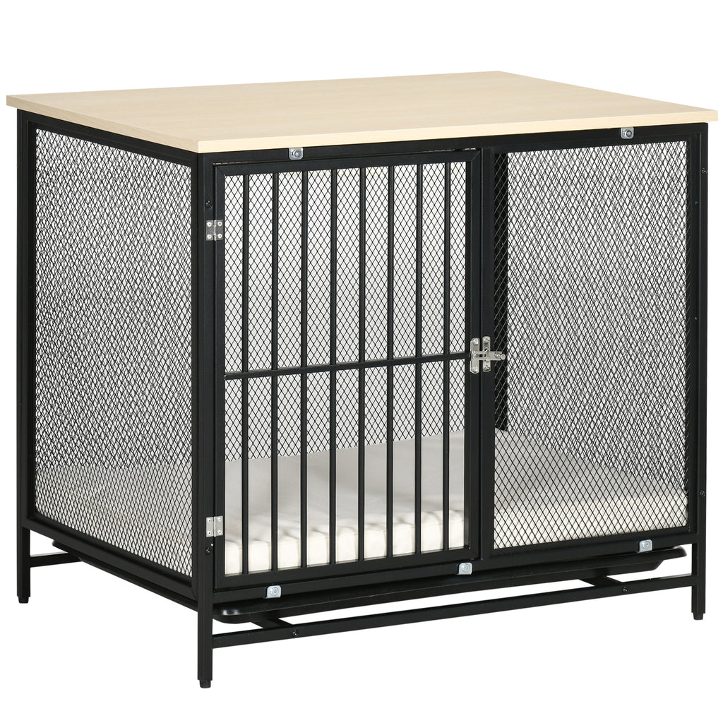 PawHut Dog Crate Furniture End Table with Water-Resistant Mat 80x55x71cm Oak+Black