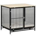 PawHut Dog Crate Furniture End Table with Water-Resistant Mat 80x55x71cm Oak+Black