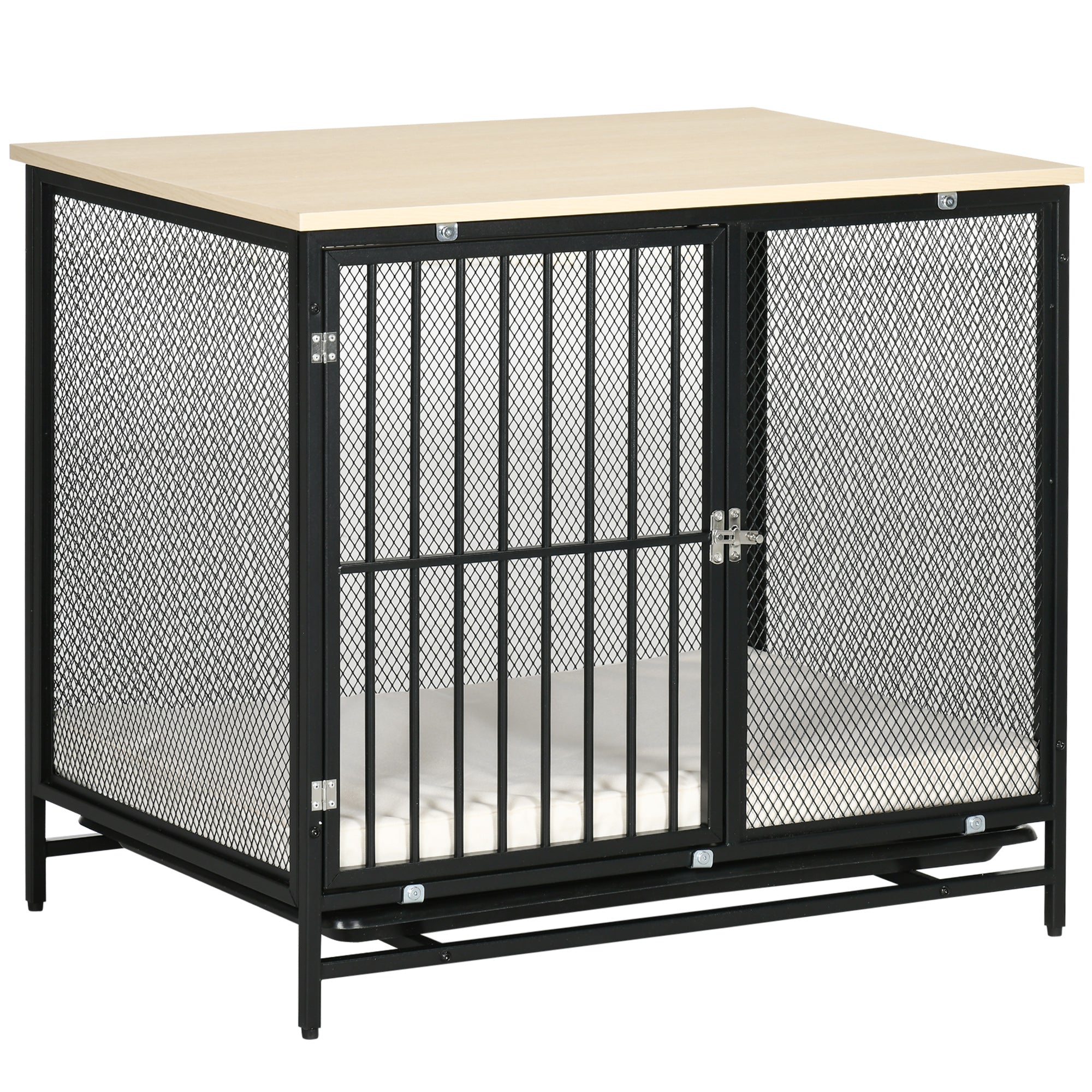 PawHut Dog Crate Furniture End Table with Water-Resistant Mat 80x55x71cm Oak+Black