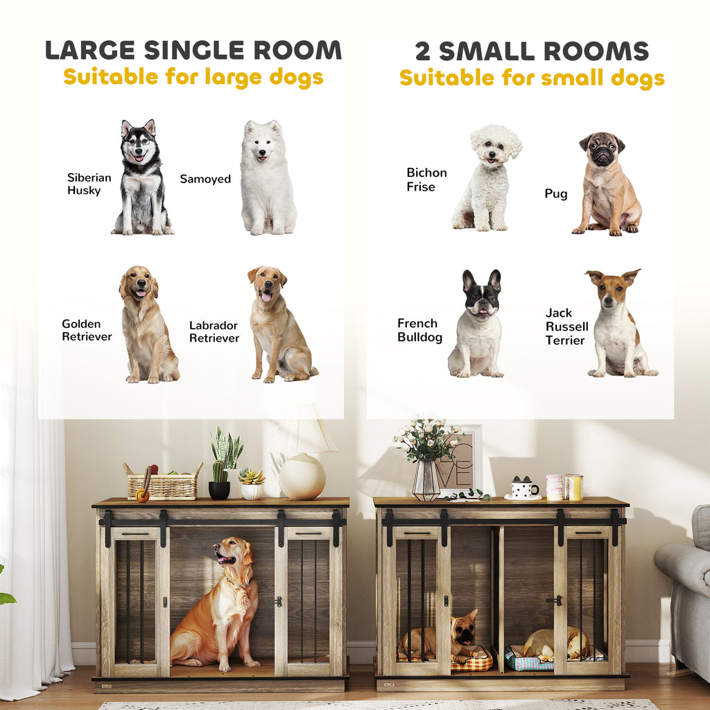 PawHut Dog Crate Furniture Double Door with Divider 120x60x88.5cm Oak