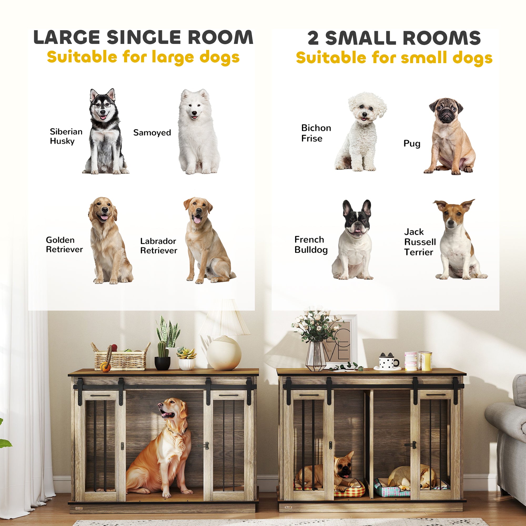 PawHut Dog Crate Furniture Double Door with Divider 120x60x88.5cm Oak