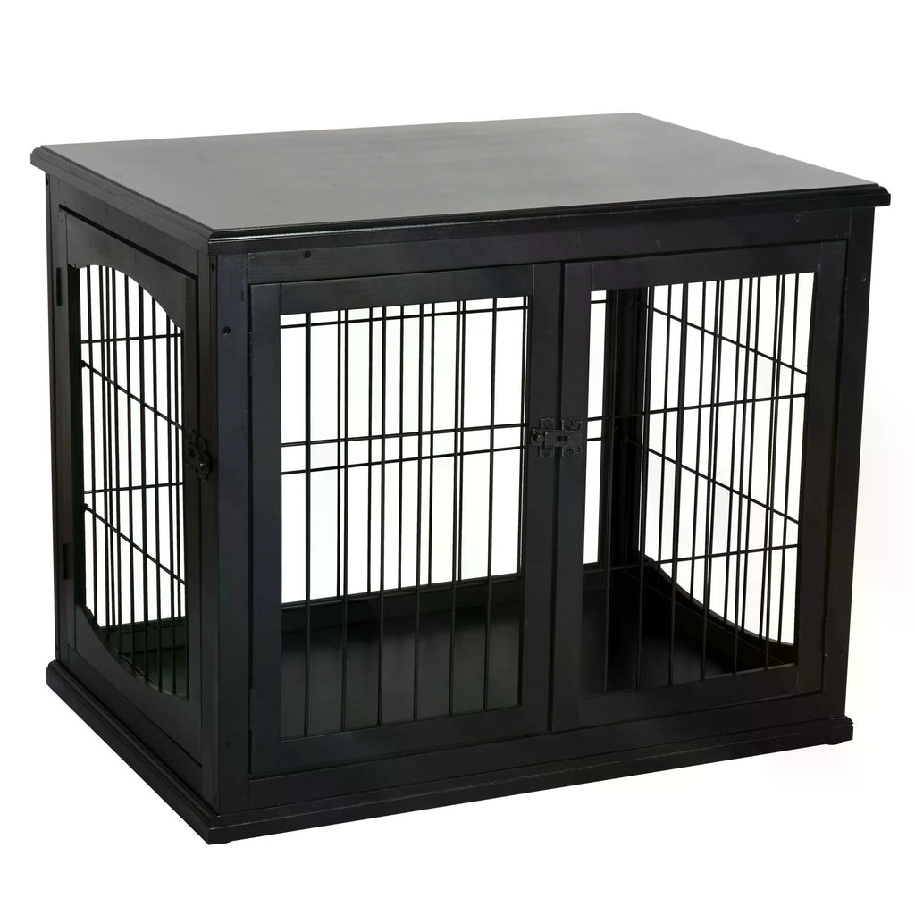 PawHut Wooden Dog Cage Pet Crate Double Door Small Animal with Tabletop 66cm Black