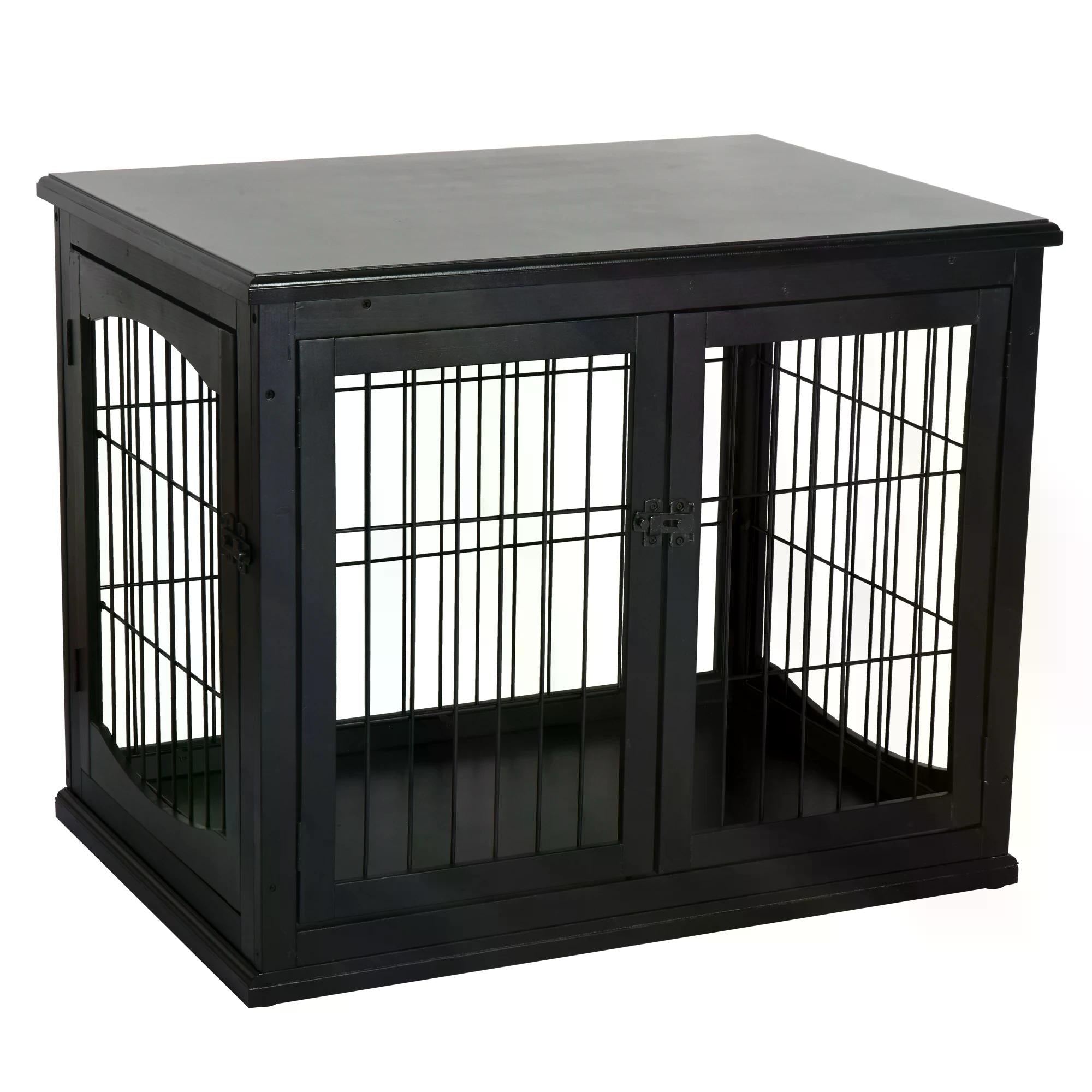 PawHut Wooden Dog Cage Pet Crate Double Door Small Animal with Tabletop 66cm Black