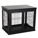 PawHut Wooden Dog Cage Pet Crate Double Door Small Animal with Tabletop 66cm Black