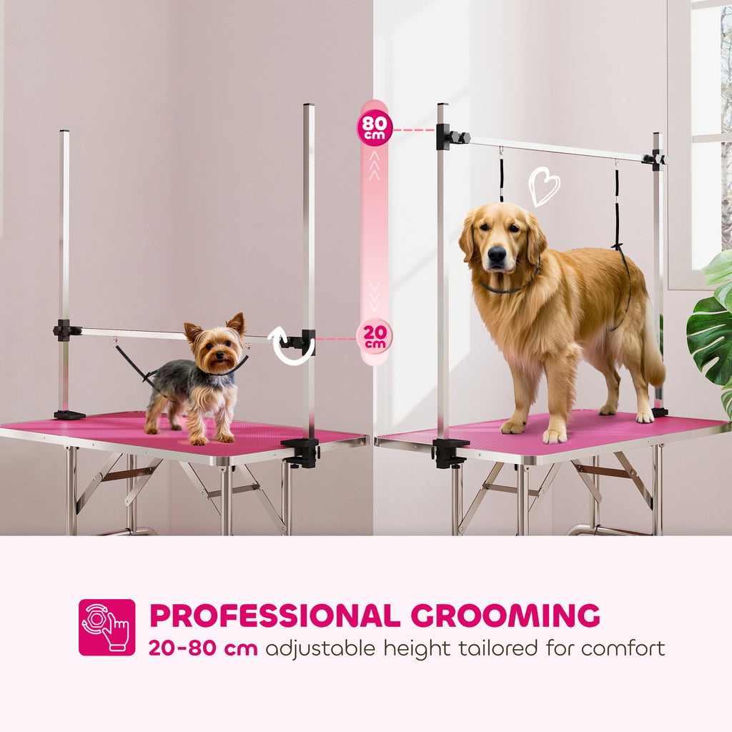 PawHut Foldable Dog Grooming Table with Adjustable Arm 107x60x164cm Pink