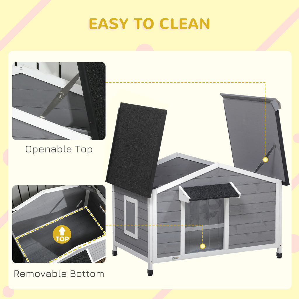 PawHut Wooden Dog Kennel For Medium Dogs 72Hx109Lx79Wcm Grey