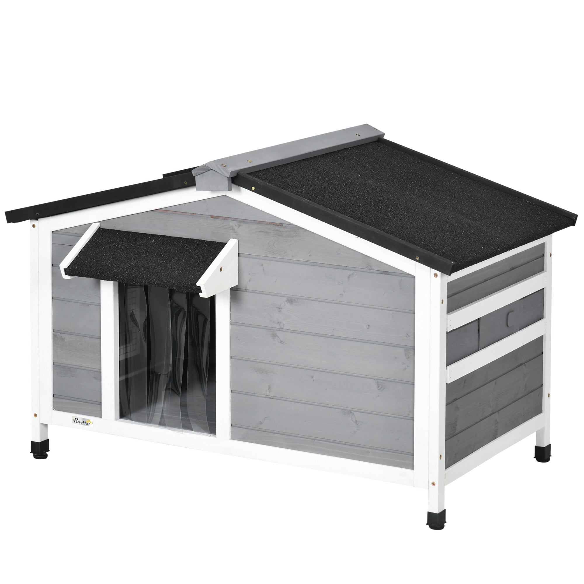 PawHut Wooden Dog Kennel For Medium Dogs 65Hx97Lx72Wcm Grey