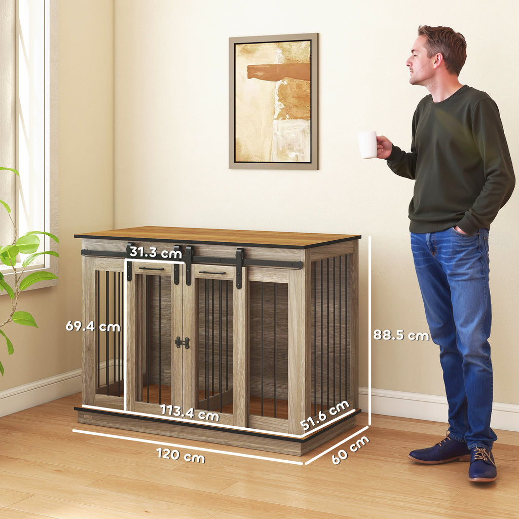 PawHut Dog Crate Furniture Double Door with Divider 120x60x88.5cm Oak