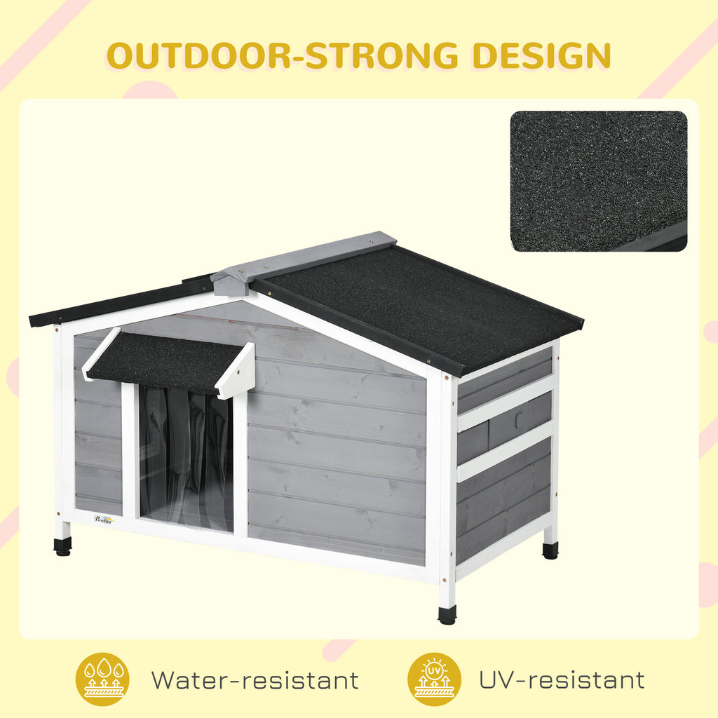 PawHut Wooden Dog Kennel For Medium Dogs 65Hx97Lx72Wcm Grey