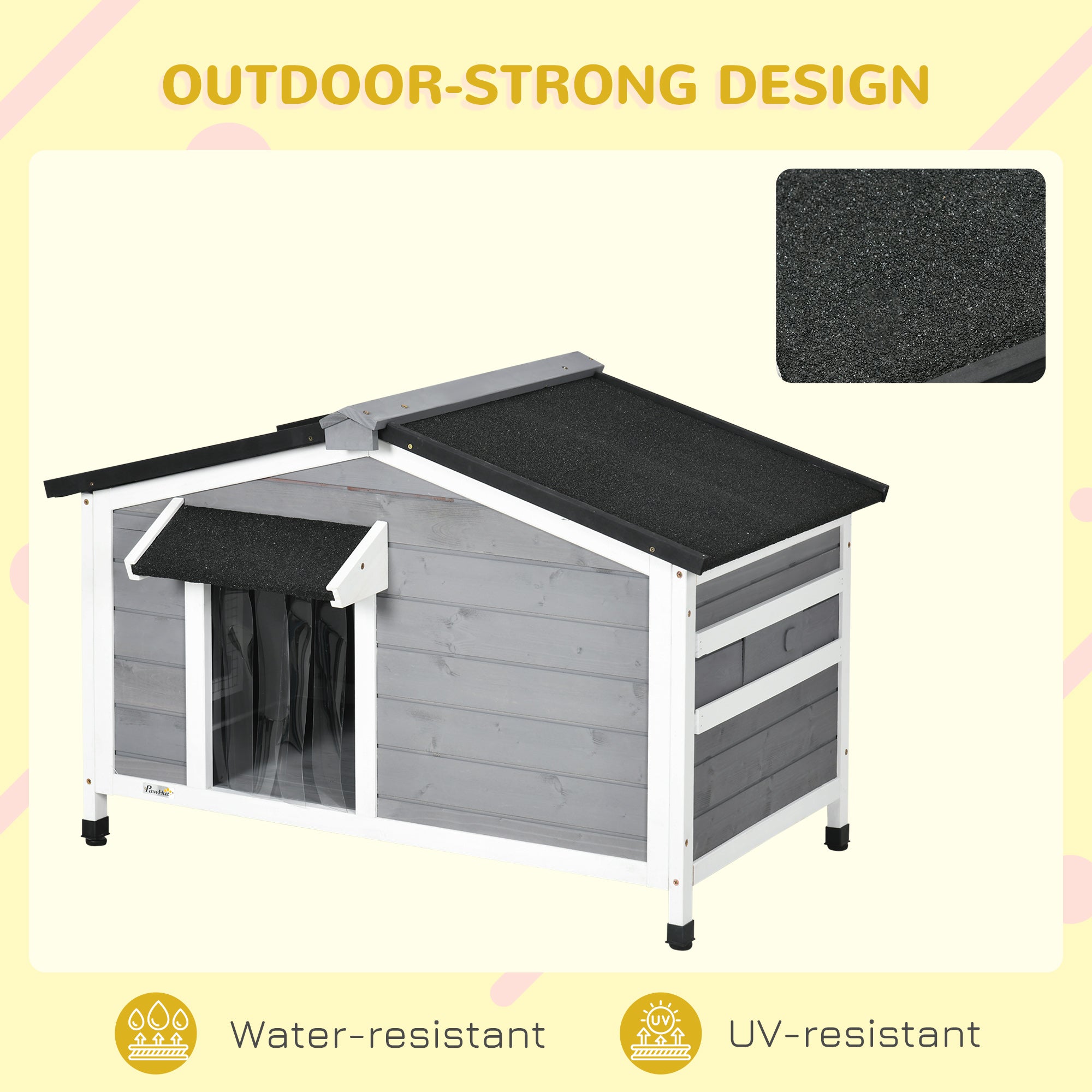 PawHut Wooden Dog Kennel For Medium Dogs 65Hx97Lx72Wcm Grey