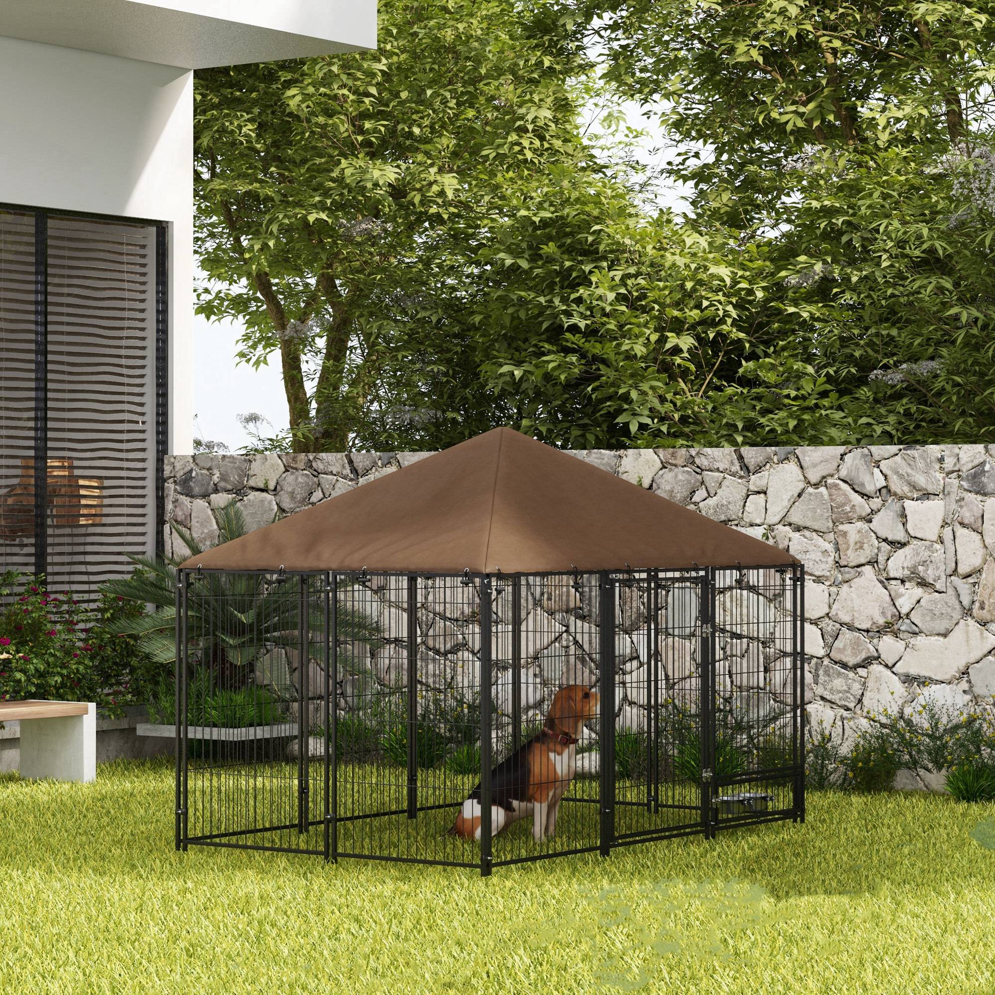 PawHut Outdoor Dog Kennel Play Pen with Canopy 211x141x151cm