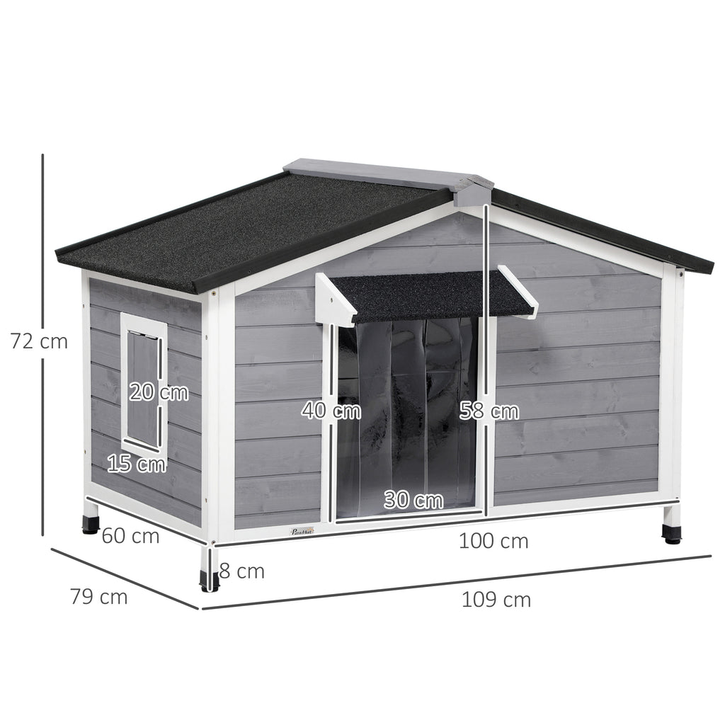 PawHut Wooden Dog Kennel For Medium Dogs 72Hx109Lx79Wcm Grey