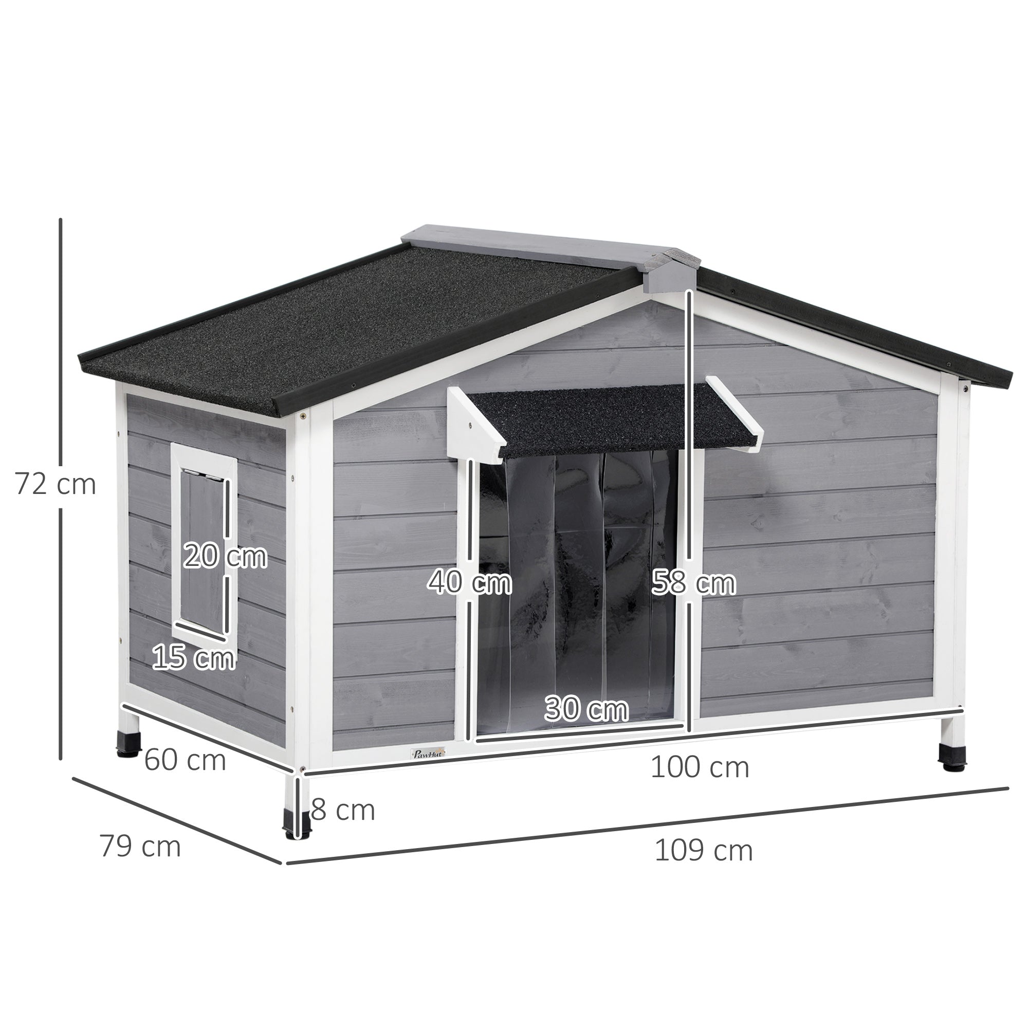 PawHut Wooden Dog Kennel For Medium Dogs 72Hx109Lx79Wcm Grey