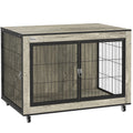 PawHut Dog Crate Furniture with Wheels Double Doors for Medium Dogs Grey