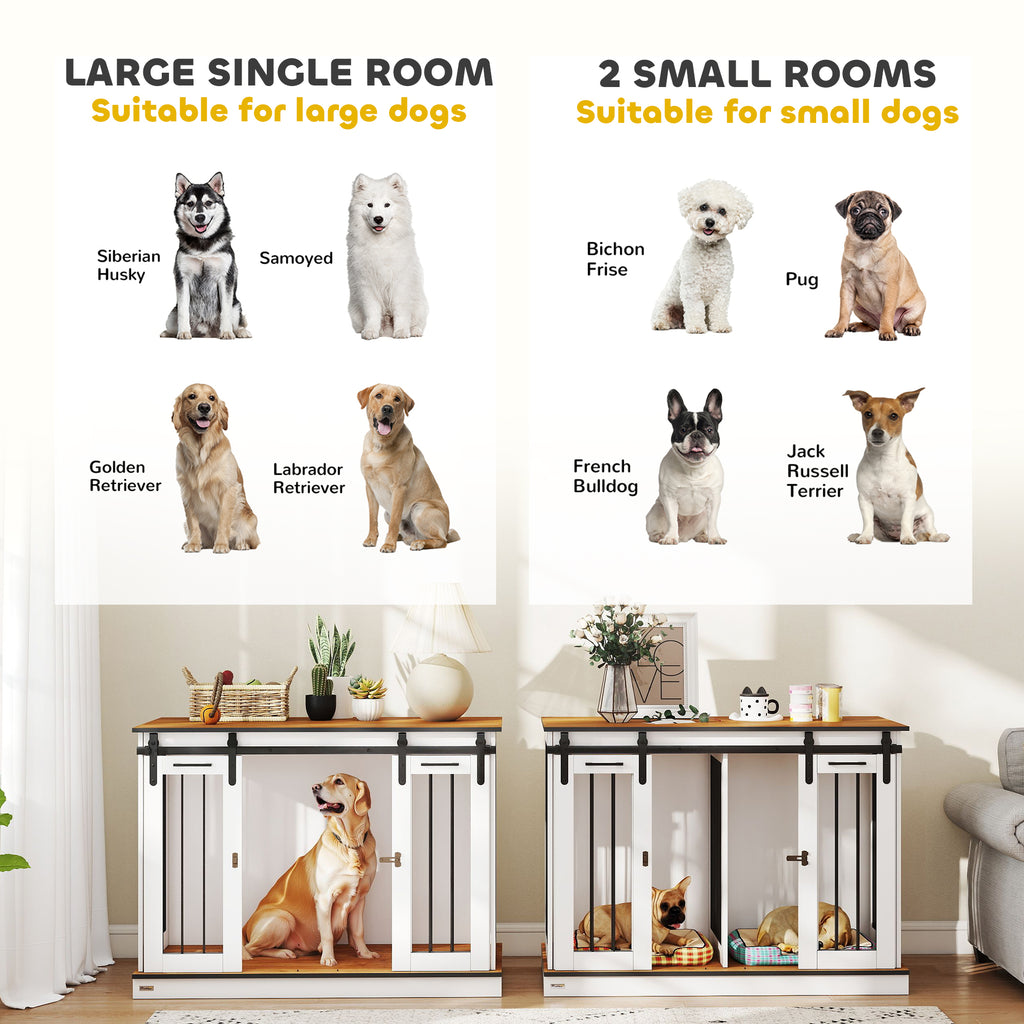 PawHut Dog Crate Furniture Double Door with Divider 120x60x88.5cm Oak