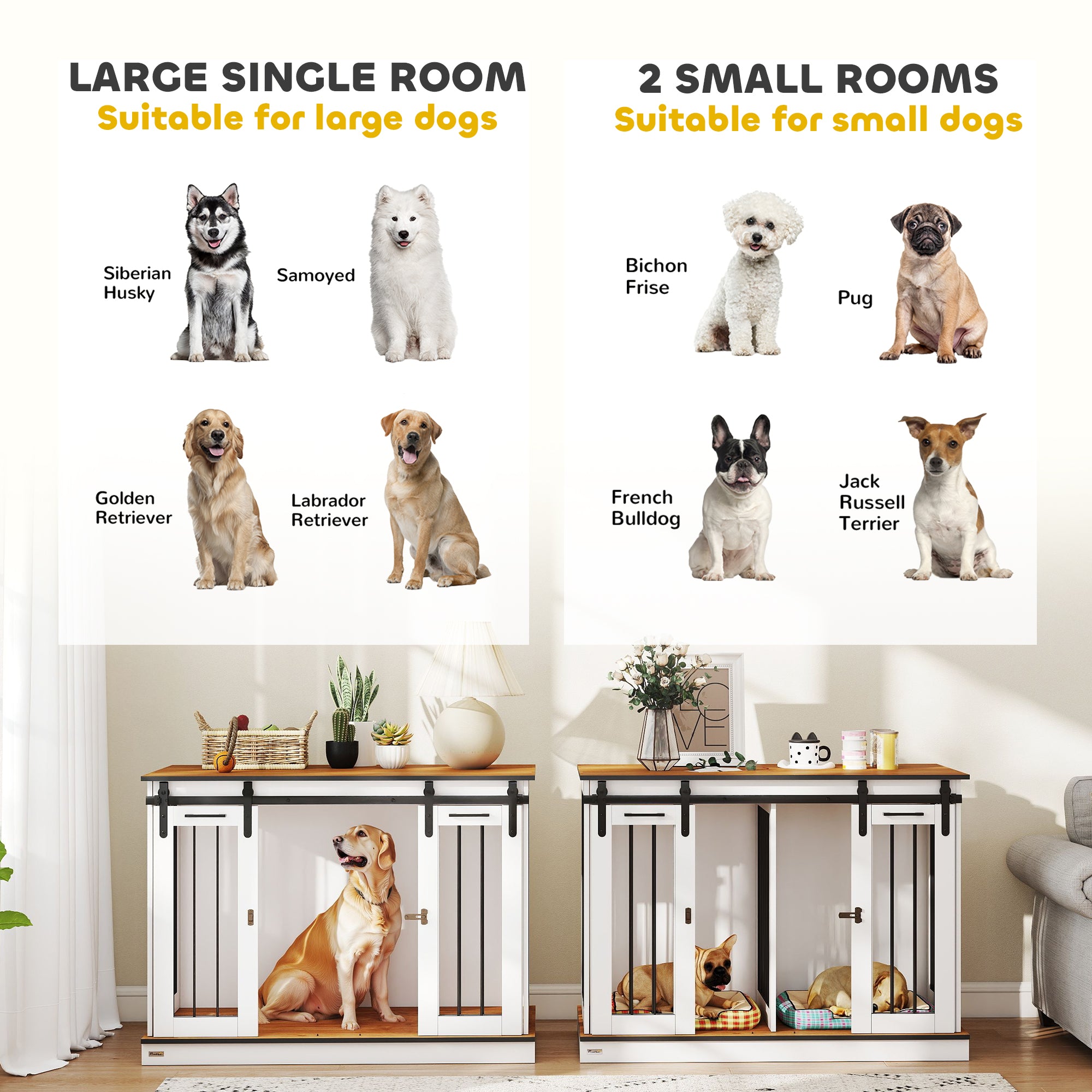 PawHut Dog Crate Furniture Double Door with Divider 120x60x88.5cm Oak