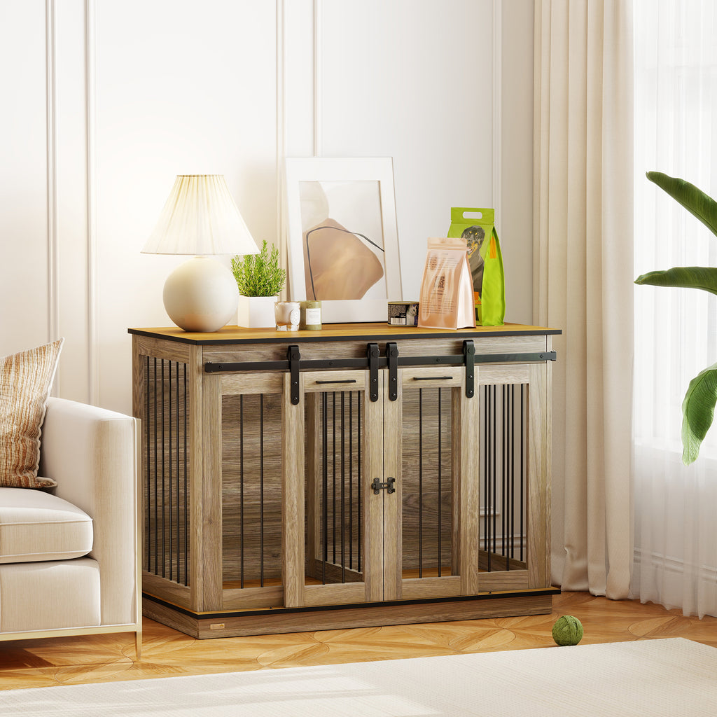 PawHut Dog Crate Furniture Double Door with Divider 120x60x88.5cm Oak