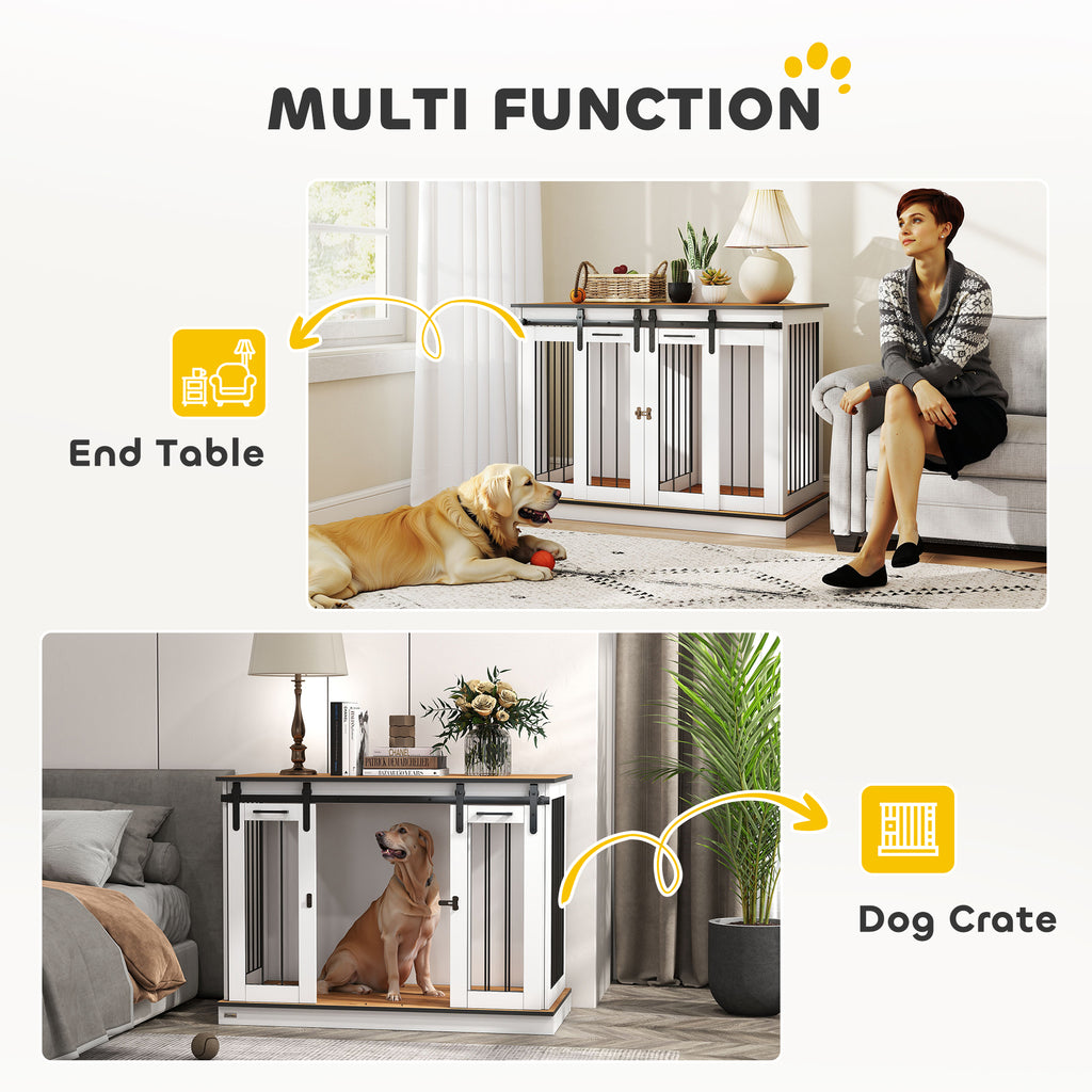 PawHut Dog Crate Furniture Double Door with Divider 120x60x88.5cm Oak