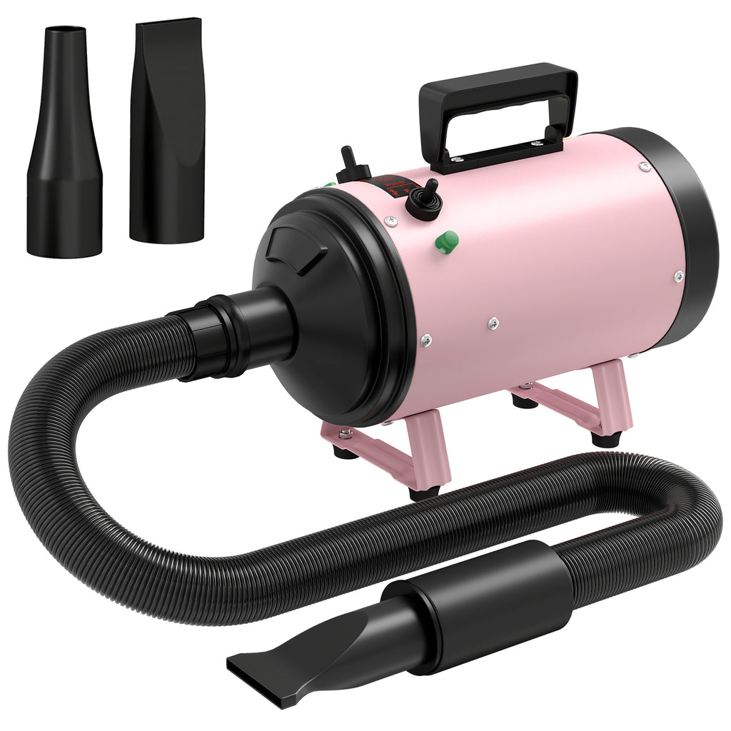PawHut 2200W Dog Hair Dryer with Adjustable Temperature & Velocity, 3 Nozzles, Pink