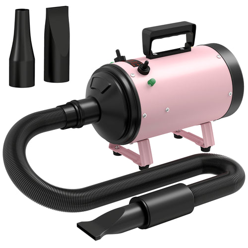 PawHut 2200W Dog Hair Dryer with Adjustable Temperature & Velocity, 3 Nozzles, Pink