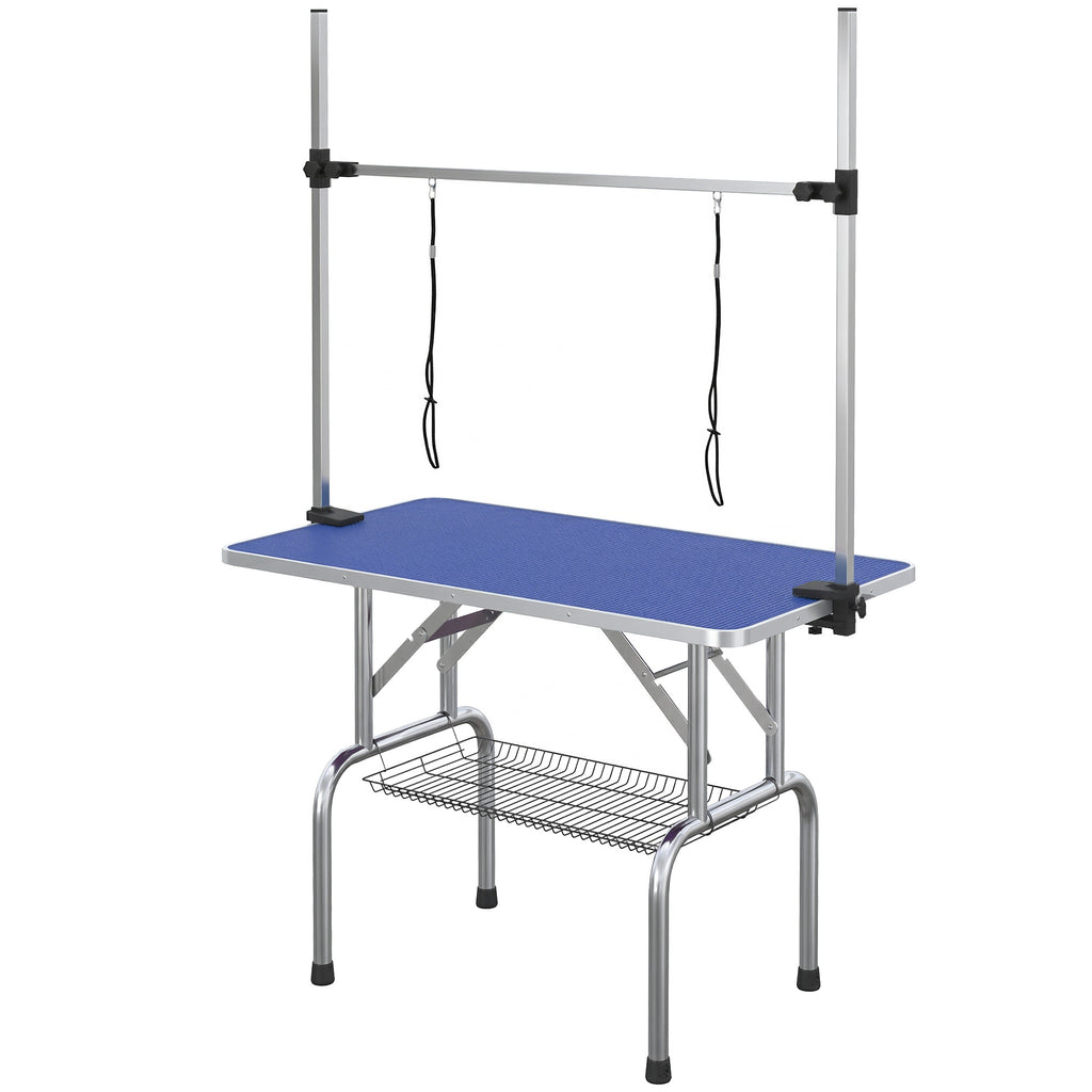PawHut Foldable Dog Grooming Table with Adjustable Arm 107x60x170cm Blue