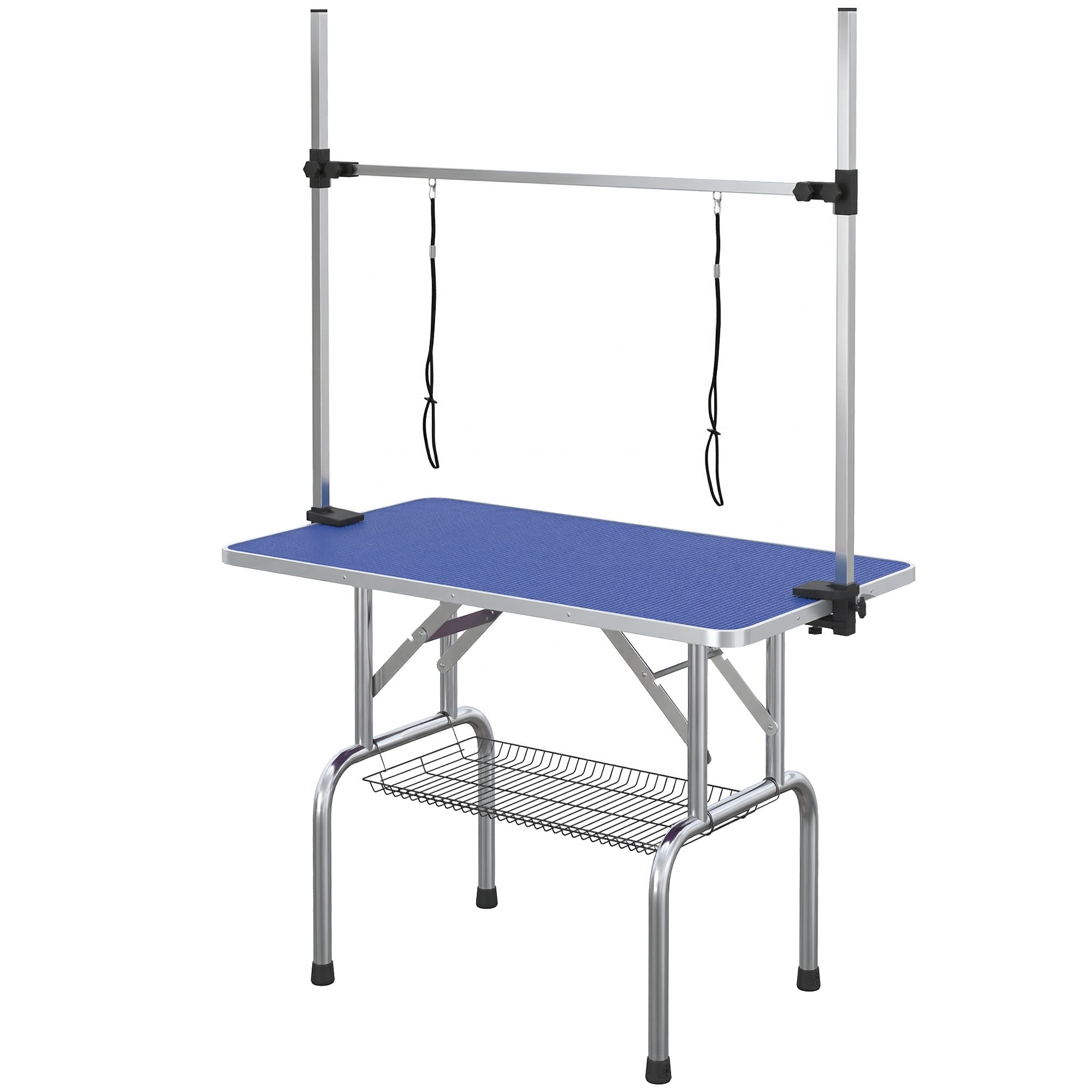 PawHut Foldable Dog Grooming Table with Adjustable Arm 107x60x170cm Blue
