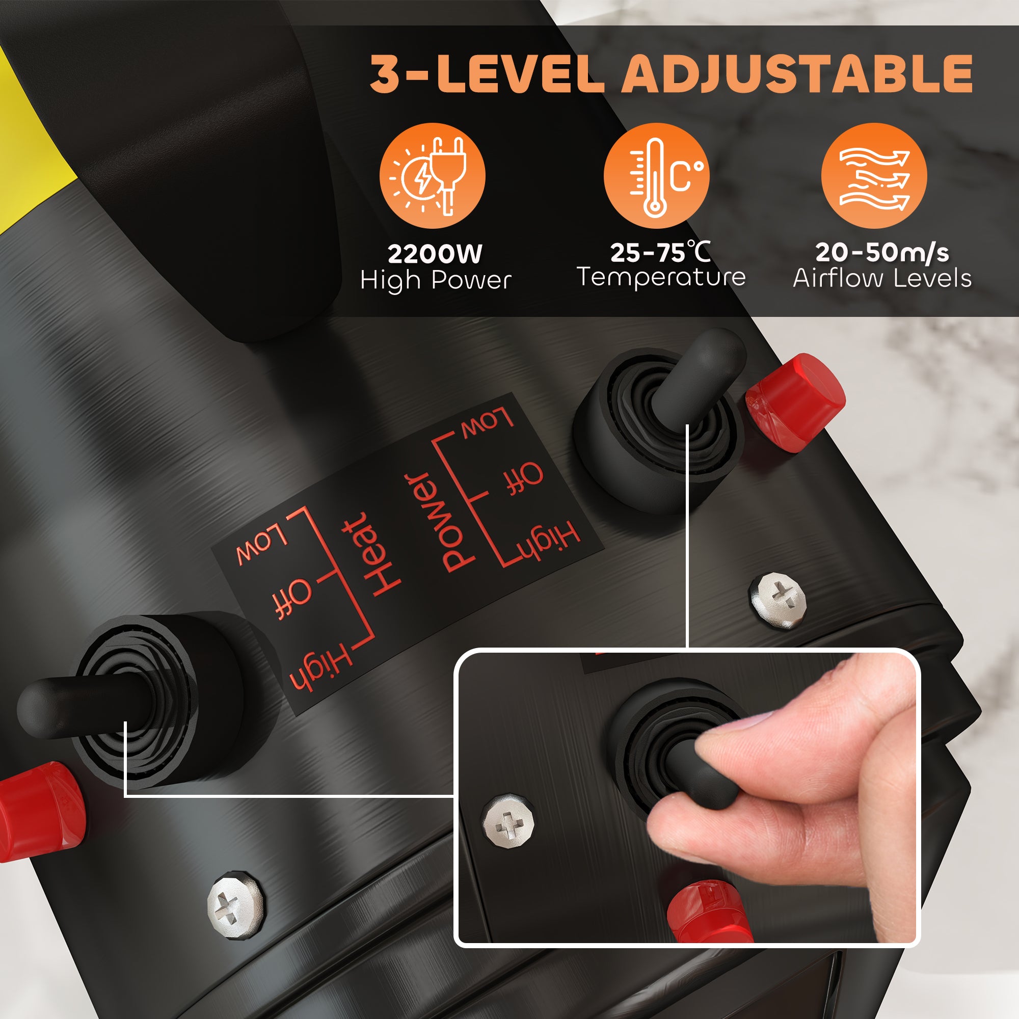PawHut 2200W Dog Hair Dryer with Adjustable Temperature & Velocity, 3 Nozzles, Black
